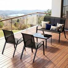 4-Piece Garden Furniture Set For 4 People, Outdoor Seating Group With 1 Garden Bench, 2 Chairs & 1 Glass Table, Weatherproof Textilene, Modern Lounge Balcony Furniture For Small Balconies & Terraces - 灰色 - 查看 5