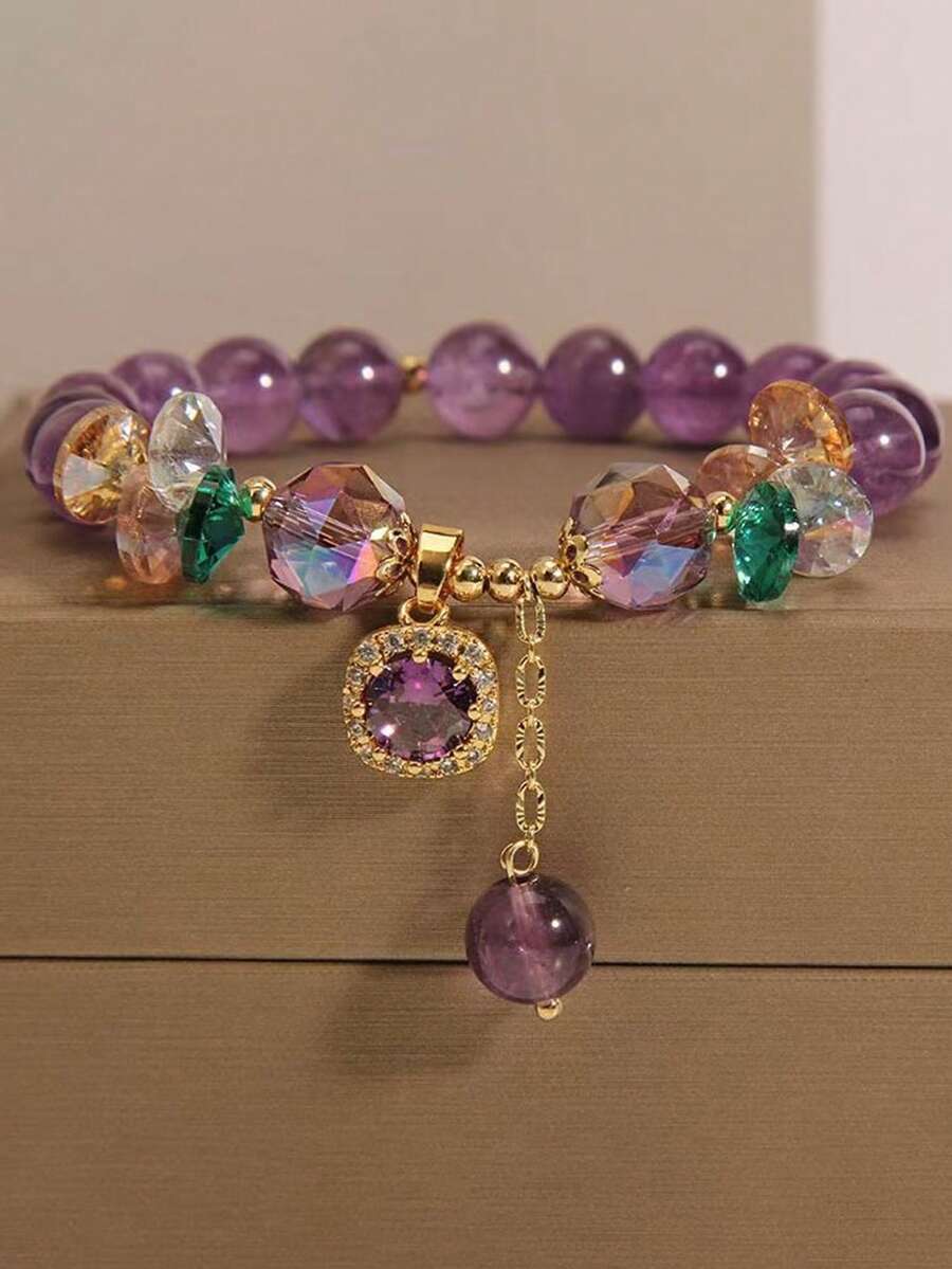 1 pieza Elegante pulsera de cristal morado, diseño de cristal microincrustado, regalo perfecto para ella - Morado - Ver 1
