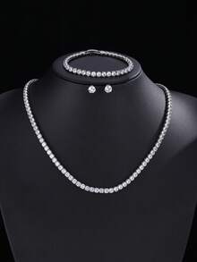 rakol 4pcs Luxury Cubic Zirconia Round Necklace, Bracelet, Earrings Jewelry Set, Suitable For Wedding, Formal Occasions - Round - View 4