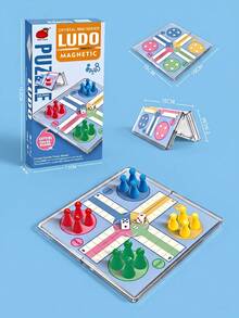 Magnetic Folding Ludo Board Game Mini Portable Travel Edition Ludo Set, Equipped With Magnetic, Crystal Board, Suitable For Travel, Family Gathering - Multicolor - View 5