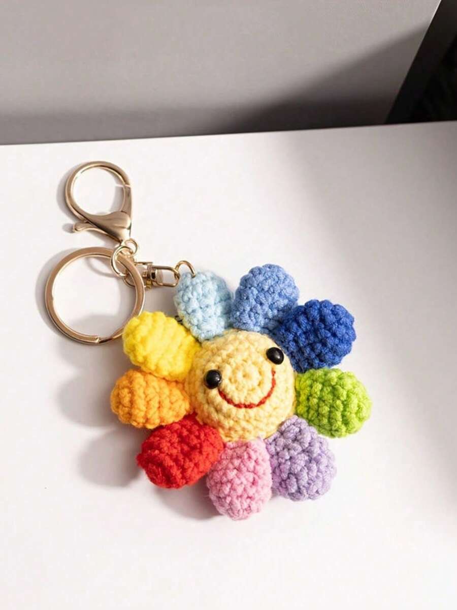 1pc Exquisite Handmade Sunflower Keychain, Fleece Hook Woven Product, Car Sunflower Key, Warm And Cute Gift, Suitable For Cars, Bag Pendants, Gifts For Relatives Or Friends, Suitable For Men And Women, Souvenirs, Gifts, Very Suitable For Valentine's Day - A - View 1
