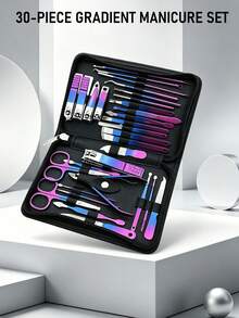 Juego de Cortaúñas de Acero Inoxidable con Degradado de Colores, Kit de Herramientas de Belleza para Manicura con Estuche con Cremallera, Cuidado de Uñas y Eliminación de Piel Muerta - Multicolor - Ver 12