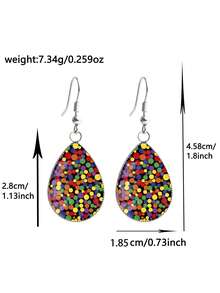 1 Pair Dopamine Rainbow Polka Dot Pattern 316 Stainless Steel Water Drop Earrings, Vintage Minimalist Style Suitable For Women's Daily Wear And Gifts, Elegant Minimalist Jewelry Earrings Suitable For Women's Daily And Holiday Wear - Multicolor - View 4