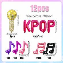 12pcs Music Theme Party Foil Balloon Set, Includes K-POP Letter Balloons, Microphone Balloons, Musical Note Balloons, Suitable For Pop Music Theme Party, Disco Rock Birthday Party Decorations - Multicolor - View 6
