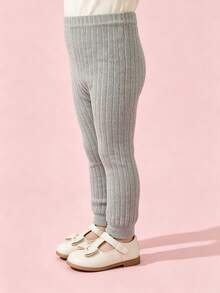 1件女童寬條紋純色緊身內搭褲，柔軟舒適，適合日常穿著 - 彩色 - 查看 54