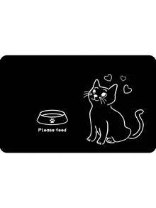 1pc Cat Feeding Mat, Pet Food And Water Bowl Pad, Absorbent Dog Feeding Mat, Quick Cleaning Non-Slip Indoor Pet Dog Placement Mat - Black - View 4