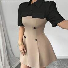 Fengyu Women's Clothing Store  Vestido-camisa casual de manga corta para mujer en 2 colores contrastantes - Rosa vieja - Ver 11
