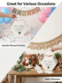 1 Set Baby Shower Raffle Box With Cards, Suitable For Baby Shower Decoration, Gender Reveal Party, Elegant Diaper Raffle Box With Tickets, Newborn Celebration Game Essential Set, Interactive Raffle Box, Fun Baby Shower Party Game - View 10