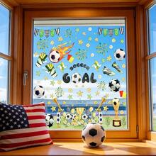 ZAWE 9 Sheets Soccer Trophy Flowers Stars Window Clings Double - Sided Reusable Static Window Decals Stickers Game Day Soccer Party Home Classroom Office Decorations - Colored - View 2