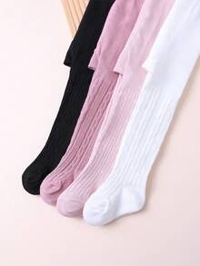 4pcs Pack Girls Elastic Tight Knit Patterned Tights, Soft & Elegant - Multicolor - View 5