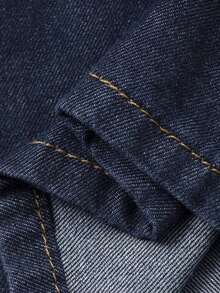 Conjunto de top con manga corta y amarre al frente, y pantalones vaqueros de corte holgado para mujer - Azul lavado medio - Ver 6