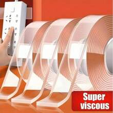 1 Transparent Double-Sided Tape, Reusable, Transparent Non Fading Nano Bubble Adhesive, Strong Hook Double-Sided Tape, Suitable For Kitchen, Bathroom, Toilet, Living Room And Outdoor Use - A - View 3