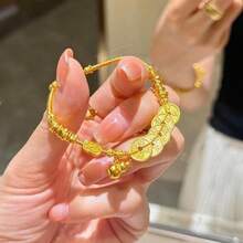 1件新中式五帝錢葫蘆金手鍊，磨砂葫蘆盤繞珠飾手鍊，招財納福復古百搭手鍊 - 葫蘆手鍊 - 查看 5