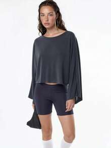 Blusa de cuello barco con ajuste holgado y flexible - Gris Oscuro - Ver 2