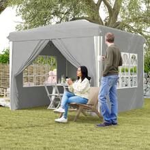 Outsunny 10' X 10' Pop-Up Canopy Tent With Sidewalls, Instant Sun Shelter, Height-Adjustable, Carry Bag Included, For Outdoor, Garden, Patio, Light Grey - Light Grey - View 1