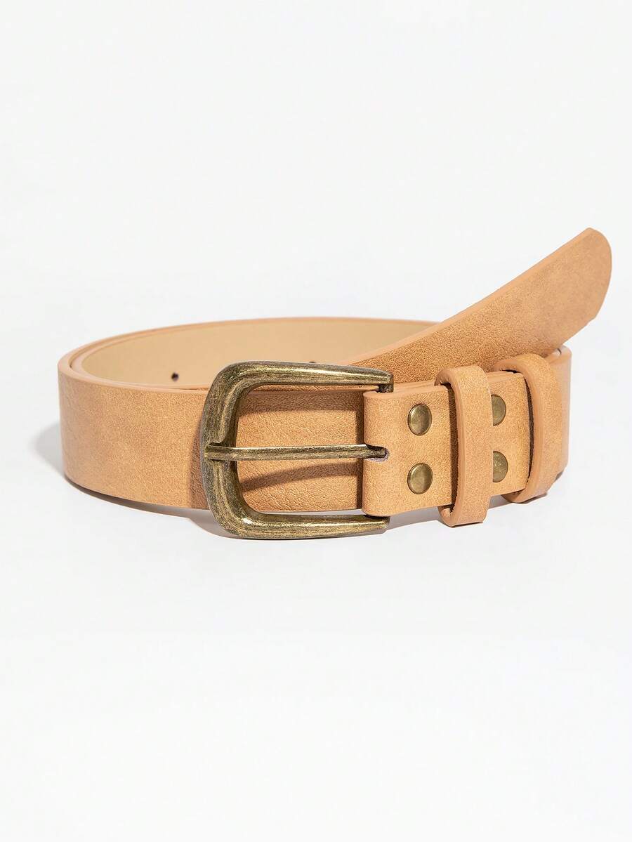 1pc Women's Vintage Square Buckle Leather Belt, Suitable For Autumn/Winter Everyday Wear