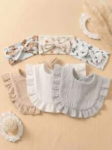 6pcs/Set Baby Girls' Princess Style Fresh Color Cute Ruffle Cotton Bibs, Soft & Skin-Friendly, Baby Hair Accessories, Suitable For Daily Wear - Multicolor - View 10