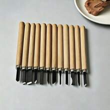 Bộ 12 dụng cụ chạm khắc đa lưỡi & cán gỗ công thái học, dùng cho chạm khắc gỗ, gốm sứ, in ấn, vật dụng nghệ thuật thân thiện với người mới bắt đầu - Dao khắc đất sét nhiều kích cỡ - Xem 1