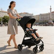 Lightweight Baby Stroller, Foldable Baby Stroller, Extended Sun Canopy With Zipper, One-Touch Collection, Adjustable Backrest, Breathable Mesh, Easy To Carry, Suitable For Travel - Black - View 1