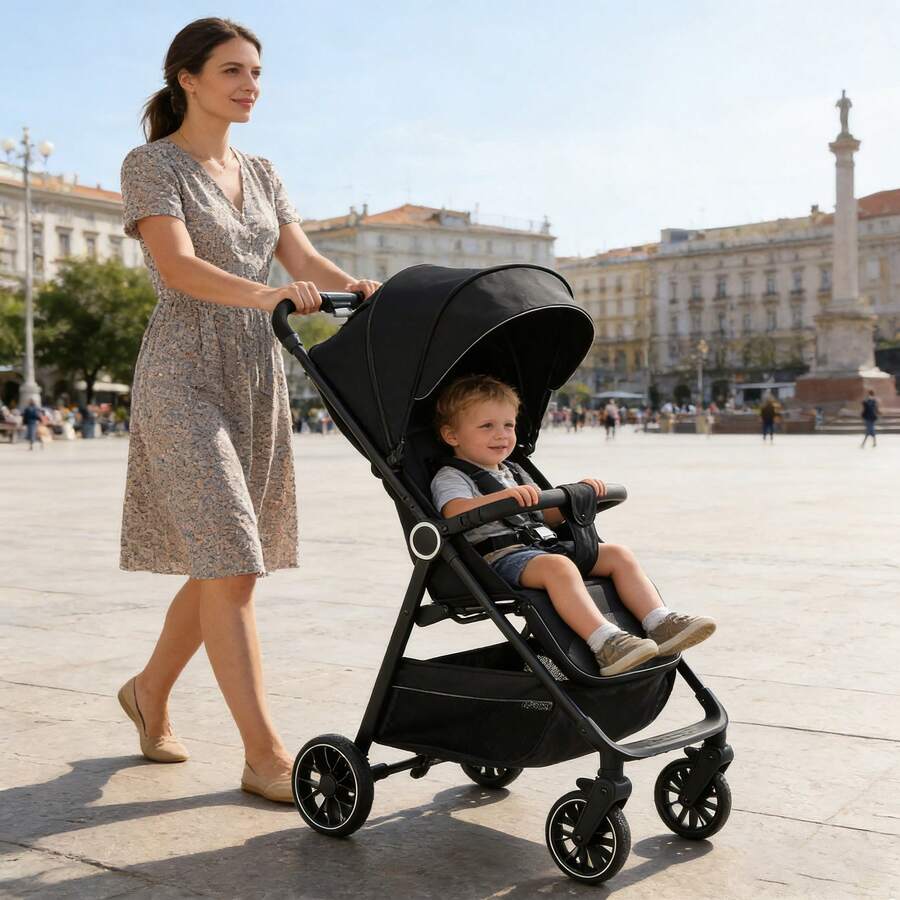 Lightweight Baby Stroller, Foldable Baby Stroller, Extended Sun Canopy With Zipper, One-Touch Collection, Adjustable Backrest, Breathable Mesh, Easy To Carry, Suitable For Travel - Black - View 1