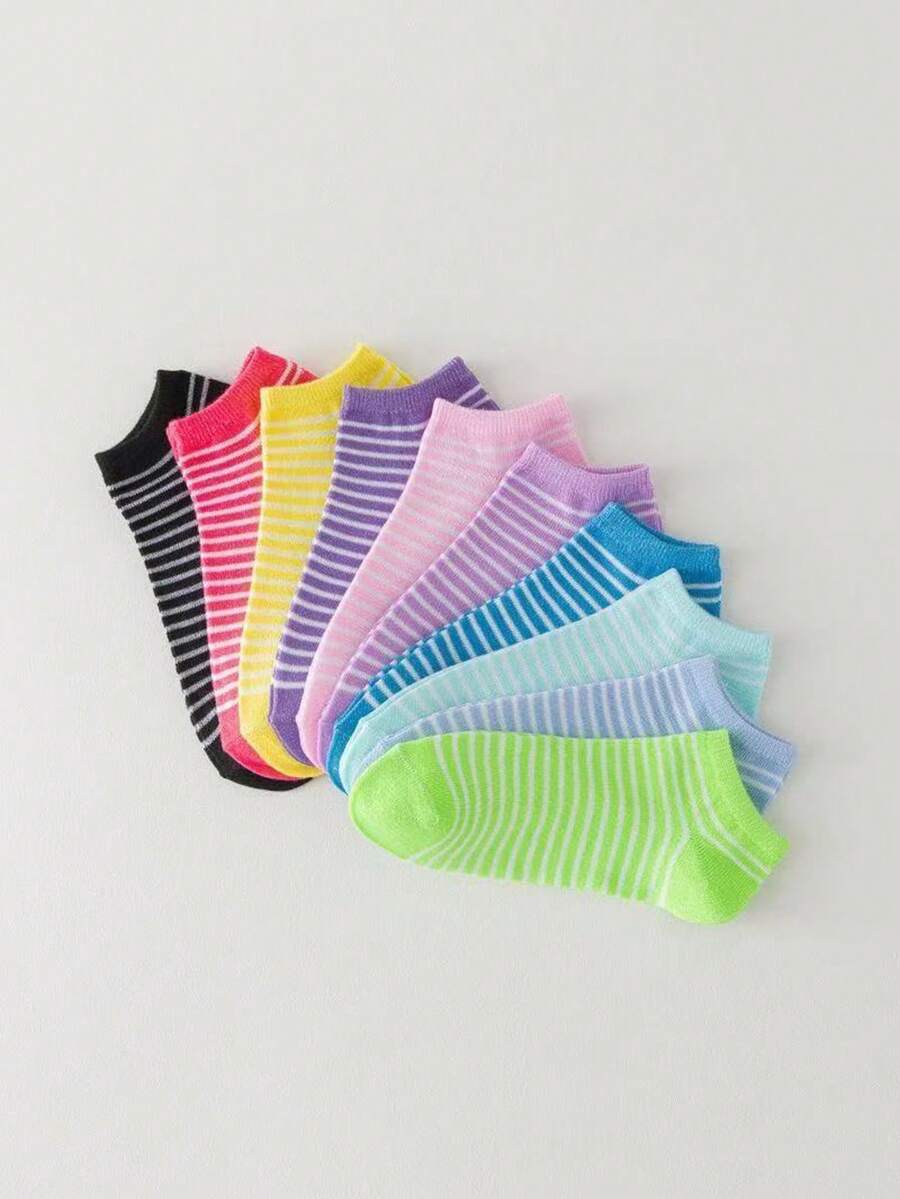 15 Pasang Kaos Kaki Pendek Wanita Motif Bintang Bergaris Warna Acak Minimalis Kasual Olahraga Serbaguna Modis - MultiWarna - View 1