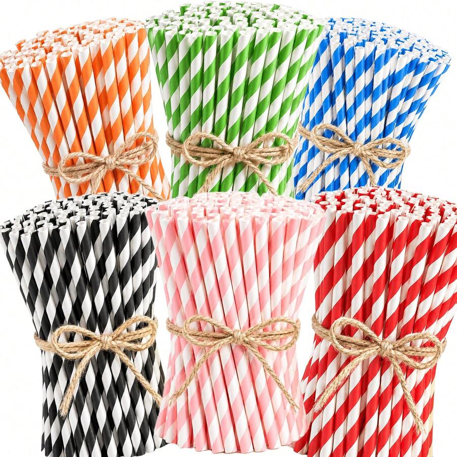 25pcs/99pcs Paper Straws, Blue/Orange/Green/Pink/Red/Black Striped Disposable Drinking Straws, Suitable For Parties, Birthdays, Weddings, Restaurants, Juice, Smoothies, Cocktails - Multicolor - View 1