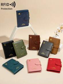 MIYIN 1pc Creative Airplane Design Travel Passport Holder, Magnetic Closure, RFID Blocking Passport Cover, Document Organizer, Minimalist Solid Color Business Travel Essential Passport Wallet, Lightweight Portable Travel Wallet, Multi-Function Card Case, Passport Protector, Unisex Passport Holder - Coffee - View 12