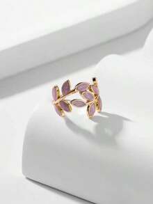 Andkiss Anillo abierto con diseño de hoja - Morado - Ver 2