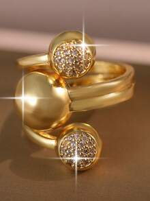 1 chiếc nhẫn hở đính đá Cubic Zirconia hình cầu vàng sang trọng, thiết kế quấn xoắn cầu thiên thể đính đá pave, nhẫn statement cho trang sức hàng ngày & tiệc, tiệc chiêu đãi, dạ hội, tiệc tùng - quả bóng - Xem 5