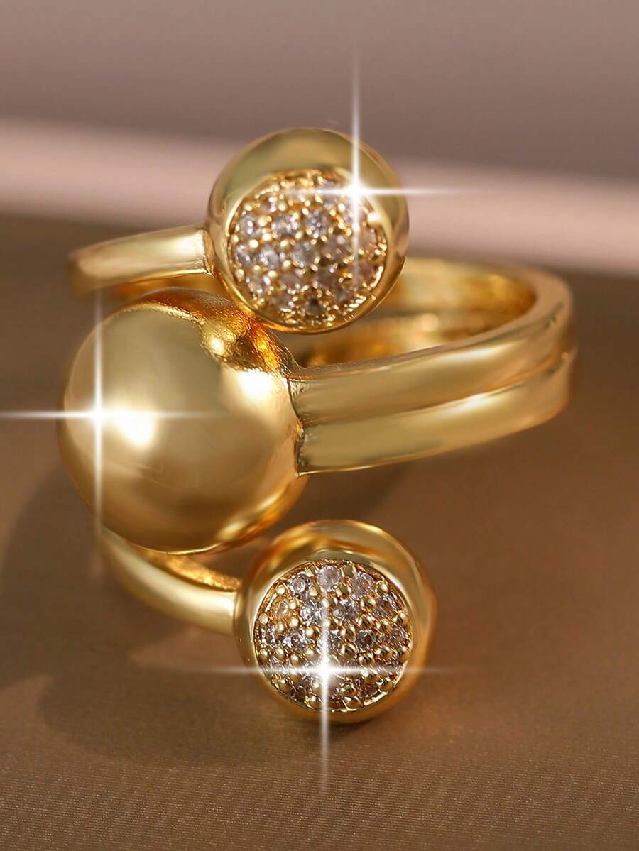 1 chiếc nhẫn hở đính đá Cubic Zirconia hình cầu vàng sang trọng, thiết kế quấn xoắn cầu thiên thể đính đá pave, nhẫn statement cho trang sức hàng ngày & tiệc, tiệc chiêu đãi, dạ hội, tiệc tùng - quả bóng - Xem 1