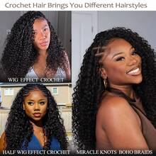 Extensions de cheveux humains vierges, bouclés et crépus, sans nœuds, pré-séparés, pré-bouclés et réutilisables, style crochet, couleur noir naturel, 50 cm (20 pouces), 50 g. - Natural Black - Voir 6