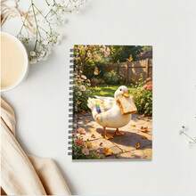 1pc A5 Notebook, Colorful Illustration Of Duck Holding Bread In Garden Cover, Spiral Bound Journal, Suitable For Back To School, Daily Notes And Life Events - A5 - View 4