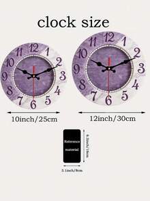2D Design. 1pc Purple & White Marble Texture Mute Decorative Wall Clock, Creative Wall Clock Suitable For Bedroom, Living Room And Office Decor, Size 10/12 Inches (Batteries Not Included) - Multicolor - View 5