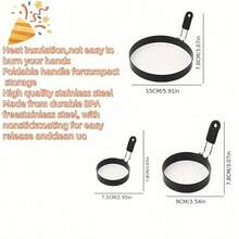 2pcs Silicone Handle Egg Rings, Egg Molds, Fried Egg Shaper Rings, Round Molds For English Muffins - Baking Cooking Molds, Suitable For Burgers, Breads, Eggs, Fried Eggs And Pancakes. Diameter 9cm/3.54inch Or 15cm/5.9inch Or 7.5cm/3inch - Black - View 7