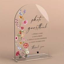 Acrylic Guest Book Sign, Bohemian Floral Design - Ideal For Wedding Reception, Bridal Shower, Baby Shower And Party Guest Book - Transparent - View 3