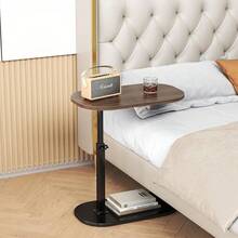 Modern C-Shaped Side End Table Iron Legs Frame And Wood Top, Bedside Nightstand Table Snack Books Side Table For Living Room Floor Balcony Corner Sofa - Brown - Stretchable - View 9