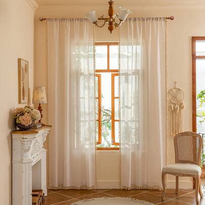 Rèm cửa voan mỏng tự nhiên phong cách Boho với họa tiết macrame mềm mại, rèm cửa sổ voan mỏng kiểu nhà nông thôn, rèm cửa lọc sáng nhẹ cho phòng ngủ, phòng khách, hiên nhà, hồ bơi, hành lang vườn, ban công, trang trí phòng khách.