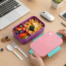 1pc Microwave- Bento Box, Divided Lunch Box With Utensils, Leak-Proof Adult Lunch Box For Work, Compartment Food Storage Container, Insulated Lunch Bag - Multicolor - View 4