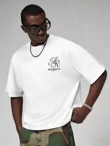 Men's Minimalist And Versatile Short-Sleeved T-Shirt With Round Neck And Letter Print - White - View 2