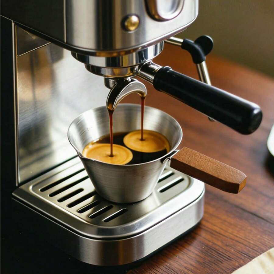 1pc Premium Minimalist 304 Stainless Steel Espresso Shot Cup, Walnut Wood Handle, Espresso Measuring Cup With Scale, Liquid Ounce Cup, Suitable For Home/Office - Multicolor - View 1