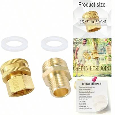 Adaptador de manguera de jardín YOUHO 3/4 GHT a 1/2 NPT, conector giratorio rápido Green Thumb, adaptador con rosca macho y hembra GHT 3/4 x 1/2 NPT (paquete de 2)