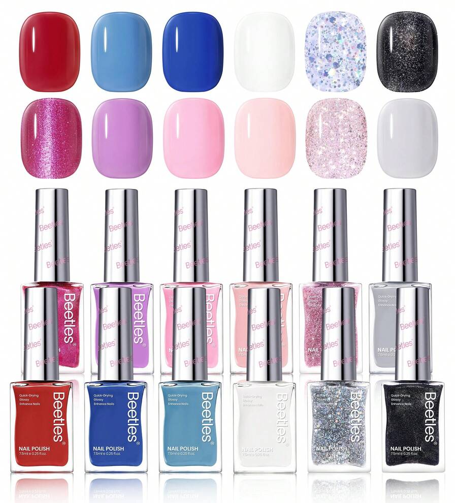 Beetles 12 Colors Colorful Canvas Nail Polish Set, Quick Dry Air Dry Glitter Fingernail Polish, Multi Shades DIY Spring Nail Art Women Gift - 12 Colors Whimsical Wonderland - 查看 1