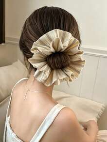 Striped Hair Scrunchie Niche Design Minimalist Premium Daily Hair Accessory Sweet Vintage Feminine Vibe Beige Striped Double Layer Large Scrunchie Niche Luxury Hair Tie - Multicolor - View 5