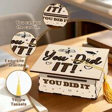 1pc Light Wood Tassel Graduation Card Box - "You Did It!" Suitable For High School And College Souvenir Storage, Heart And Star Pattern Diploma Display Box, Celebration Party Decoration, Multi-Slot Graduation - Multicolor - View 7