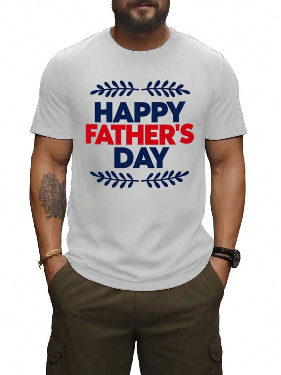 Camiseta de Hombre para el Día del Padre - Estampado 'Feliz Día del Padre', Manga Corta, Cuello Redondo, Camiseta Casual, Cómoda y Adecuada para Uso Todo el Año, Regalo para, Ropa Lavable aáquina - Blanco - Ver 1