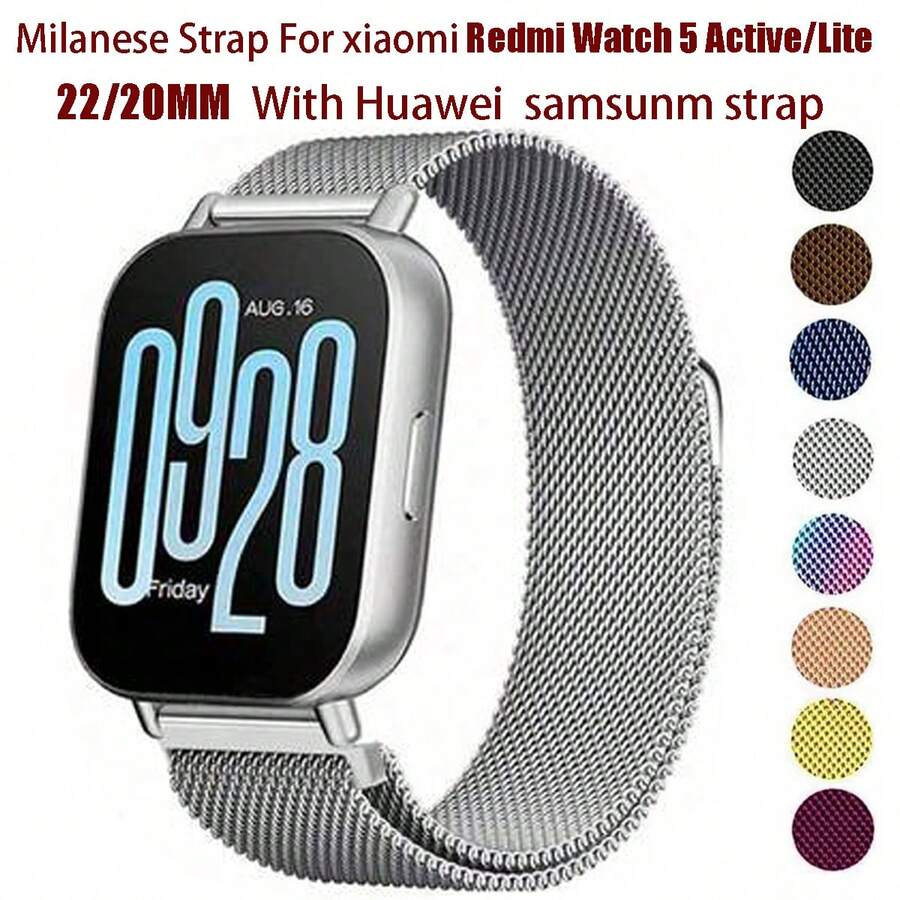 Dây đồng hồ Milanese 22mm 20mm, tương thích với Watch 5 Active; Dây kim loại thép không gỉ vòng đơn, tương thích với Redmi Watch 5 Lite; Dây đeo vòng Milanese nam châm tương thích với Samsung Galaxy Watch 6 5 4 44mm 40mm S3 Active 2, vòng tay, tương thích với GT 2 3 4 46mm 2e Band