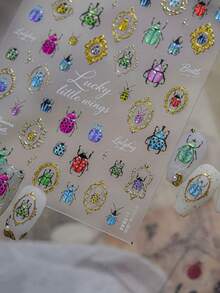 1pc 5D Gold Edge Colorful Insect Nail Art Stickers, Cute Laser Jelly Insect Self-Adhesive Transfer Sliders Nail Decoration Stickers DIY Decals - Multicolor - View 4
