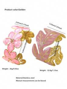 2pcs Elegant Enamel Plumeria/Tulip Shaped Stainless Steel Women's Bracelets For Daily Wear/Party/Holiday Gift - Yellow Gold - View 2