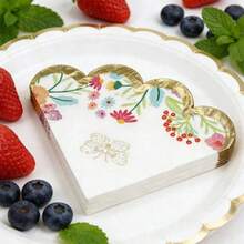 1/10/20 piezas Servilletas desechables elegantes con estampado floral de primavera y mariposa en relieve dorado, bordes rizados, para cóctel, decoraciones de fiesta de té de primavera, cumpleaños y bodas - Multicolor - Ver 4
