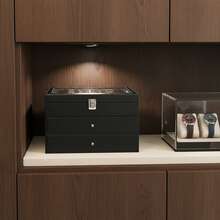 24-Compartment Organizer Box For Watches And Glasses, Display Box, 24-Compartment Watch & Glasses Storage, 12 Watch Slots, 12 Glasses Slots, 3-Tier PU Glass Organizer - Black - View 6